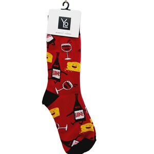 Yo Sox Socks Crew Women Boy Wine Bottle Glass Cheese Charcuterie Board NWT NEW